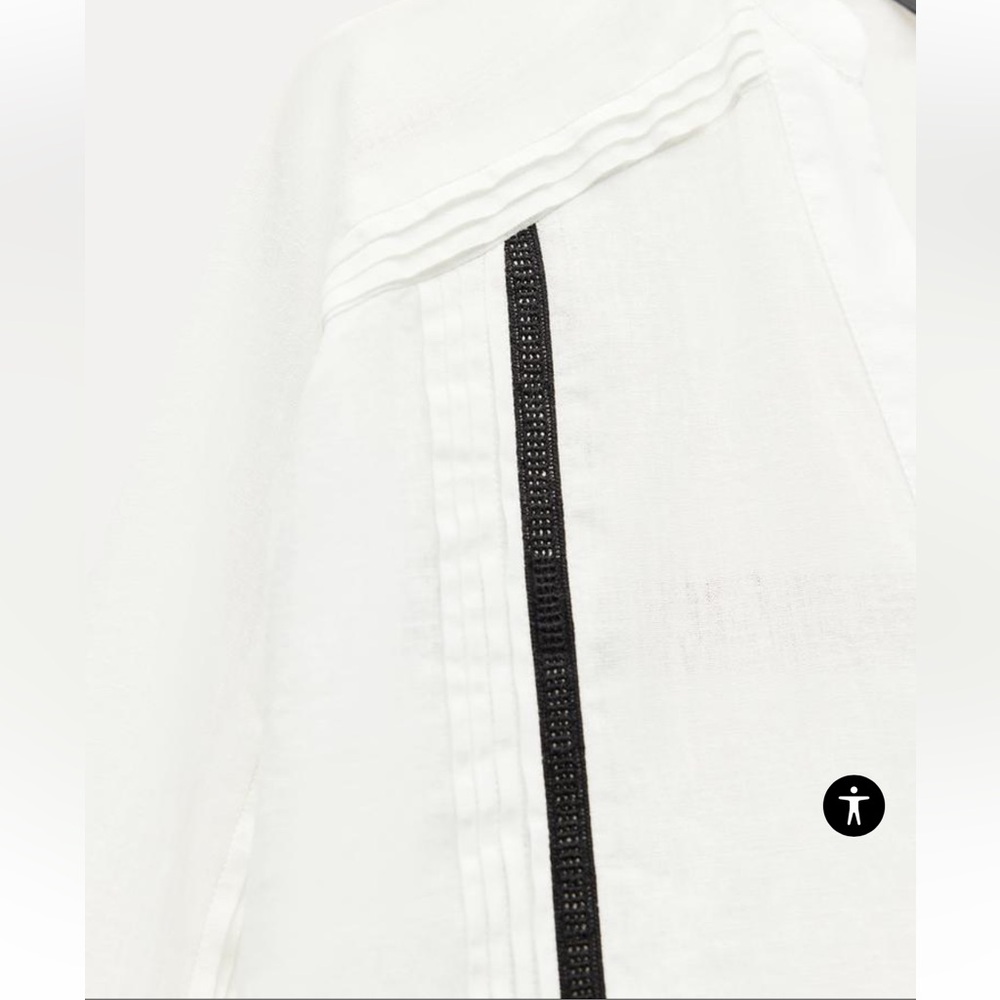 Zara Linen Blend Contrasting Blouse Top Shirt Size Large NWT Oversized - Picture 6 of 7